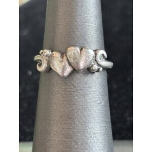Vintage 1940s Art Deco Double Heart Sterling Ring Sz 5